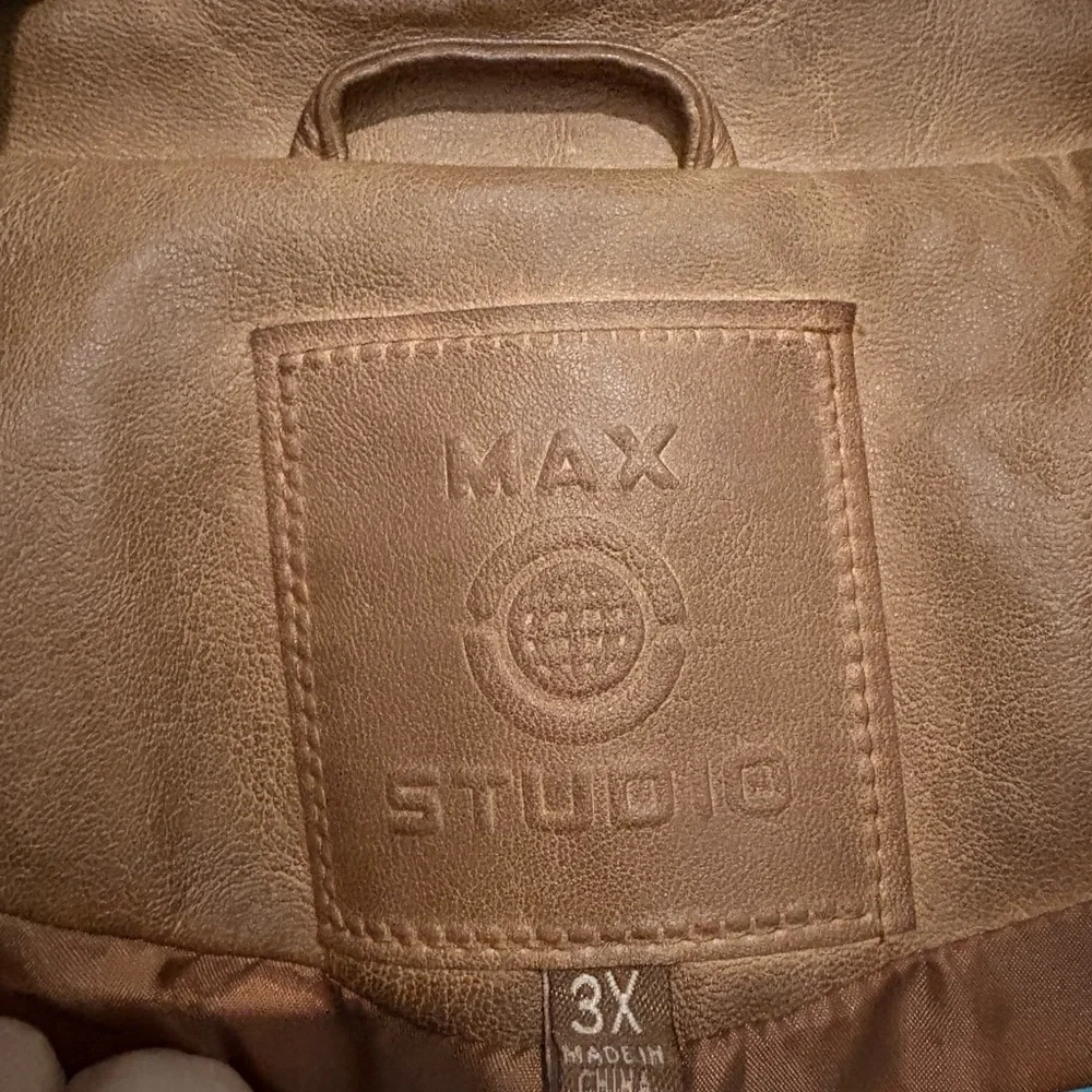Max Studio Brown Faux Leather Moto Jacket Asymmetrical Zipper - Picture 2 of 8